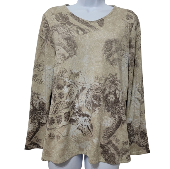 Chico's Tops - Chico's | Cozisoft Romance in Annecy Floral V-Neck Long Sleeve Shimmer Tee Sz 1